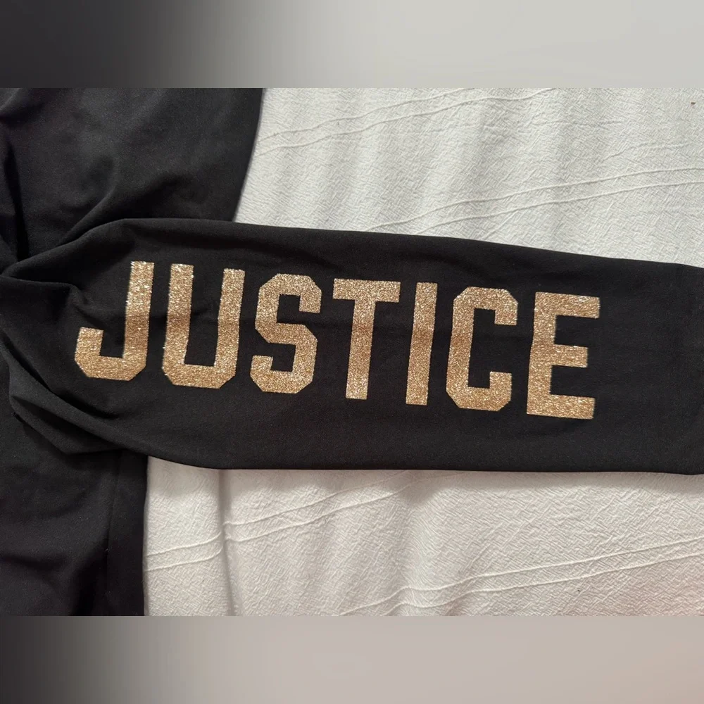 JUSTICE Girls Leggings in Black with Gold Sparkle Logo Size 10